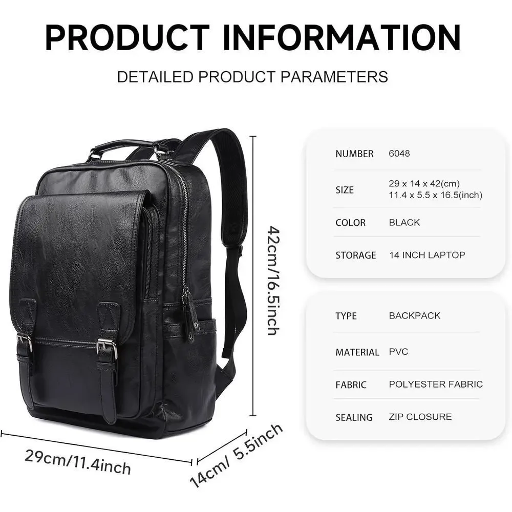 Leather Travel Laptop Backpack For Men Fit 15.6